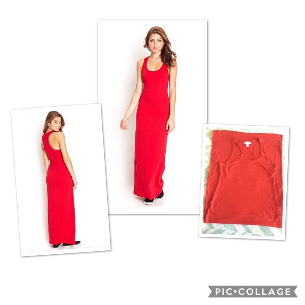Forever 21 Red Solid Racerback Maxi Dress